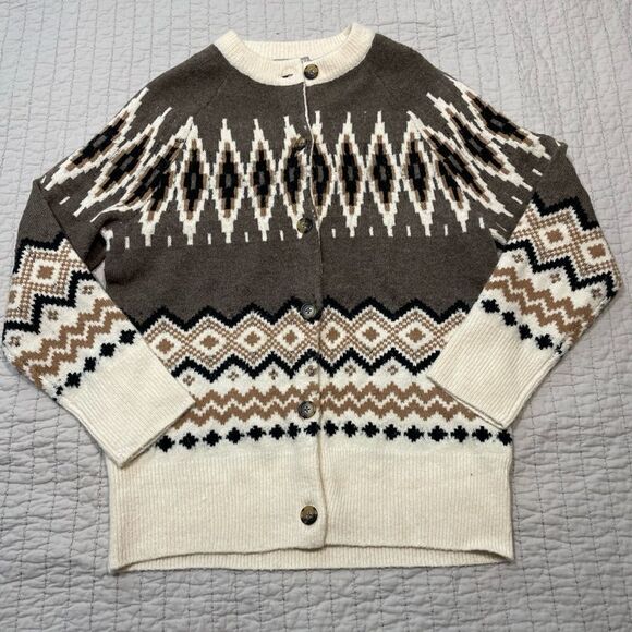 J. Crew Geometric Brown and Cream Cardigan - Picture 4 of 12